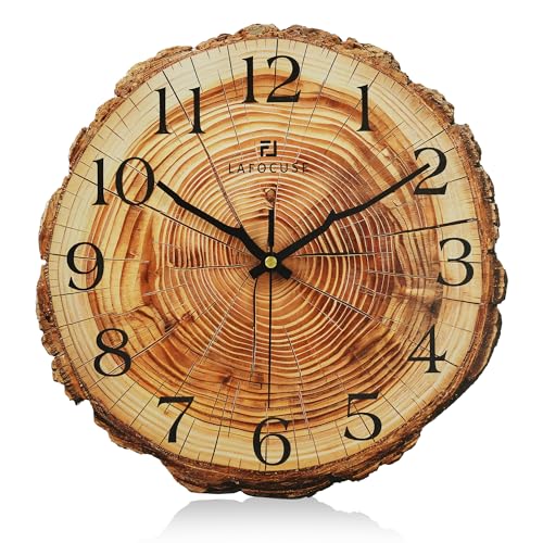Lafocuse 30cm Jahresring Wanduhr Holz MDF Ohne Tickgeräusche, Braun Rustikale Landhausstil Wanduhr Lautlos, Vintage Retro Deko für Wohnzimmer Schlafzimmer Küchen Büro
