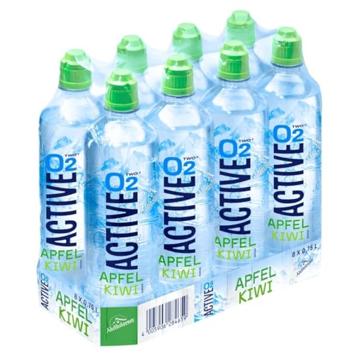 O2 Active Apfel Kiwi – 8x 0,75 l – Erfrischungsgetränk mit Sauerstoff – Fruchtig, leicht & belebend – Ohne Kohlensäure, ideal für Sport & Alltag