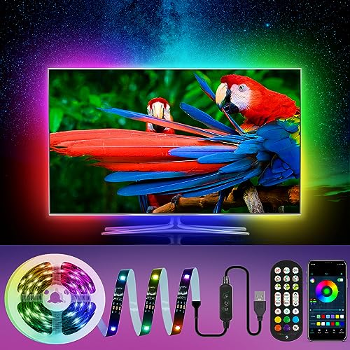5M LED TV Hintergrundbeleuchtung, Farbwechselnde LED Strip mit Fernbedienung APP-Steuerung, USB LED Streifen für 40-85 Zoll TV/PC, Flexibel Selbstklebend LED Beleuchtungslichtleiste für Party,DIY
