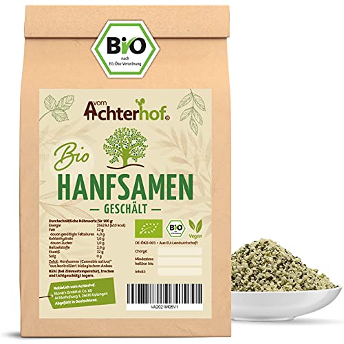 Hanfsamen geschält BIO 1000g | nussiger Geschmack | proteinhaltige Hemp Seeds | Hanfnüsse aus kontrolliert biologischem Anbau | Biohanfsamen zum Kochen, Backen und zum pur Snacken | vom Achterhof