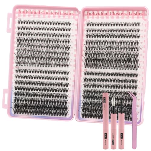 VEGCOO 640 Stück Wimpern Set mit 30D 40D 50D 60D Wimpern Doppelender Kleber Stift Und Pinzette DIY Wimpern Buch Segmentiert Professionelles Wimpernverlängerung Set fake lashes