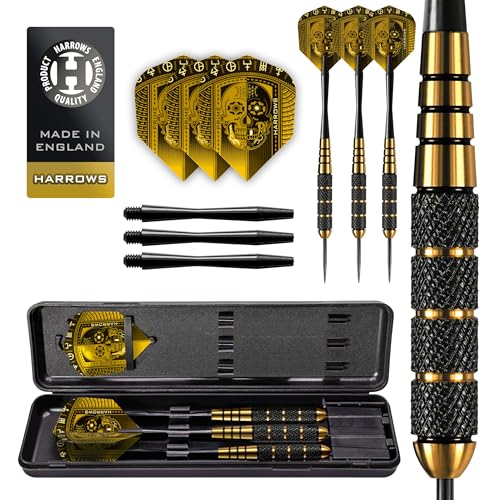 Harrows Voodoo Messingpfeile | Steeldarts-Set mit Tragetasche | 19g, 21g, 23g, 25g & 27g | Beinhaltet Speedline-Schäfte und 100-Mikron-Marathon-Voodoo-Flights 23g