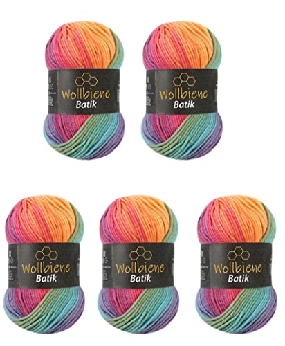 5 x 100g Wollbiene Batik 500 Gramm Wolle mit Farbverlauf mehrfarbig Multicolor Strickwolle Häkelwolle (5040 pastell regenbogen)