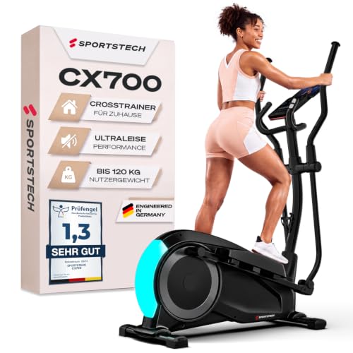 Sportstech Crosstrainer CX700 Fitnessgeräte für Zuhause mit 24kg Schwungmasse | Ellipsentrainer bis 120kg mit 24 Widerstandstufen | Innovative LED Technologie | Bluetooth, App-Steuerung & Pulssensor