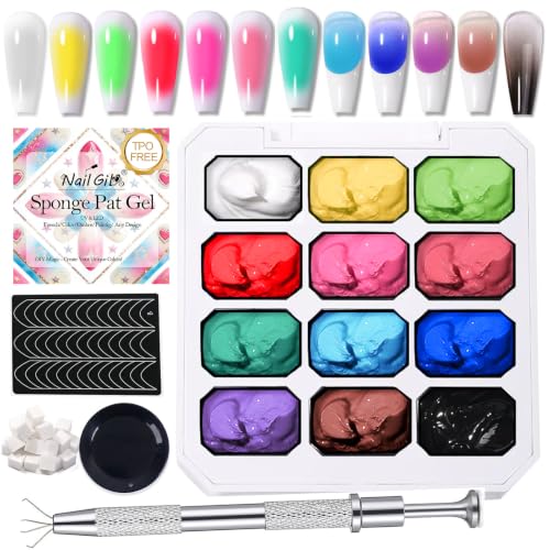 NAILGIL Ombre Nagelgel, Farbverlaufsgel Blush Effect Painting Palette Sponge Pat Gel Set Sock Off Maniküre DIY Tool Set-12 Farben
