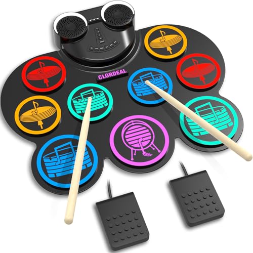 Clordeal Schlagzeug Elektronisch, 9-Pad Digitales E Drum Set mit Lautsprechern/Kopfhöreranschluss, Tragbares Elektro Schlagzeug Kinder mit Bluetooth MIDI für Anfänger, 10 Stunden Laufzeit