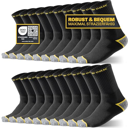 HELDENWERK 10 Paar Arbeitssocken Herren Premium | Verstärkte Arbeitsstrümpfe aus atmungsaktiver Baumwolle | Robuste Work Socks mit Komfortbund