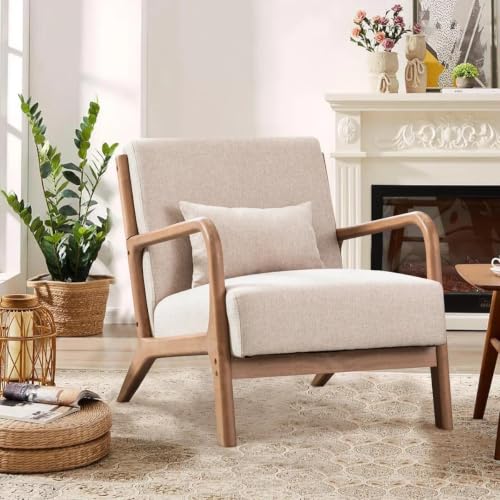 EBELLO Accent Sessel mit Kissen,Holzrahmen,gepolstert, Beige