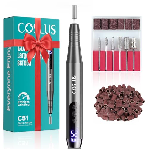 COSLUS Kabellos Tragbar Elektrischer Nagelfräser: Elektrische Nagelfeile für Gelnägel 35000 u/min Nail Drill mit LED-Display & 25 Geschwindigkeiten für Nägel & Acrylnägel portabel für Reisen, Grau