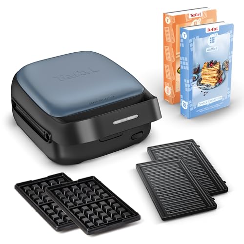 Tefal Snack Collection Sandwich- und Waffeleisen, 700 W, 2 mitgelieferte abnehmbare Plattensets, Antihaftbeschichtung, platzsparend, inkl. Rezeptbücher, Schwarz/Blau, SW8674F0