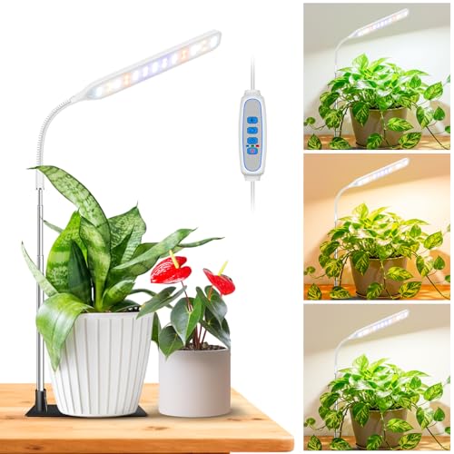 Wolezek Pflanzenlampe LED Vollspektrum, Pflanzenlicht Grow Light mit 52 LEDs, höhenverstellbar, abnehmbare Basis, 6/12/16H Timer, für kleine Zimmerpflanzen, Weiß, 1-Pack
