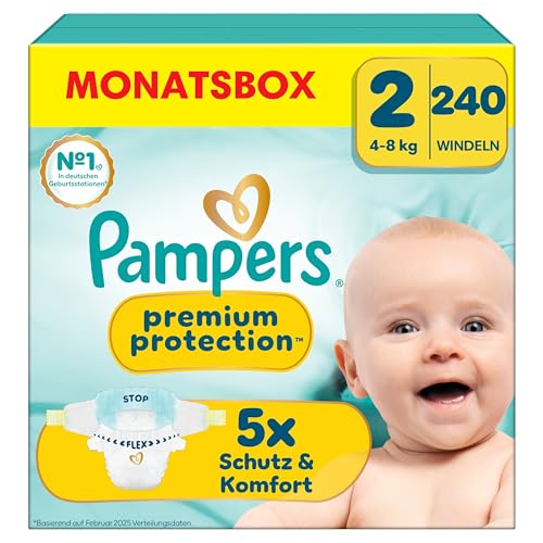 Pampers Premium Protection Größe 2, 240 Windeln, 4kg-8kg, unser Nr. 1 Haut- und Auslaufschutz