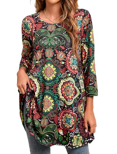 Enmain Damen Tunika Langarm Große Größen Elegant Blusen Tuniken Für Frauen Weihnachten Festliche Bluse Long Oberteil Shirt,Mehrfarbig,XL
