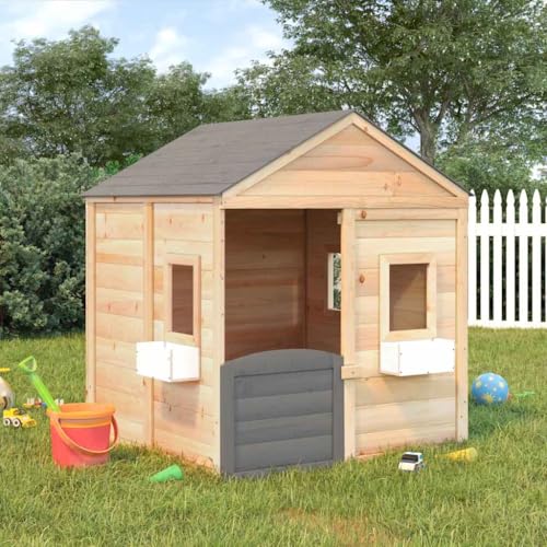 LoogCape Spielhaus aus Holz mit abschließbarer Tür und Blumentöpfen für den Garten Kinderhaus Stelzenhaus Baumhaus Hütte Zelt Holz Gartenhaus für Kinder ab 3 Jahren