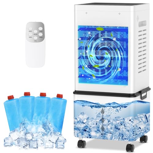 Mobile Klimaanlage, 12L Verdunstungsluftkühler mit Fernbedienung, 6 Geschwindigkeitsstufen & 2 Betriebsmodi, 24H Timer, 45 W Mobile Klimaanlage mit Rollen für Zuhause Büro Schlafzimmer Küche