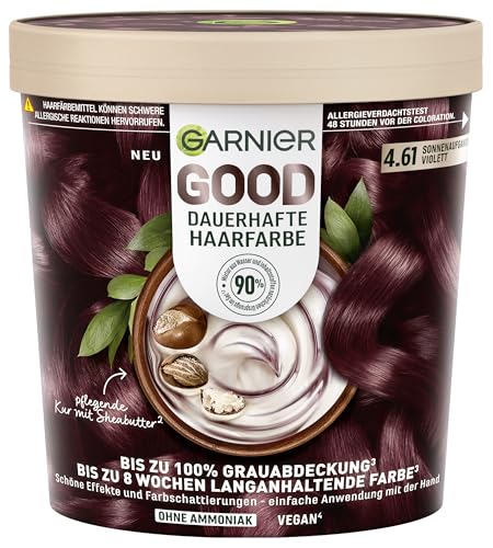 Garnier GOOD Dauerhafte Haarfarbe 4.61 Sonnenaufgangs-Violett – Coloration ohne Ammoniak, bis zu 100% Grauabdeckung, 1 Stk.