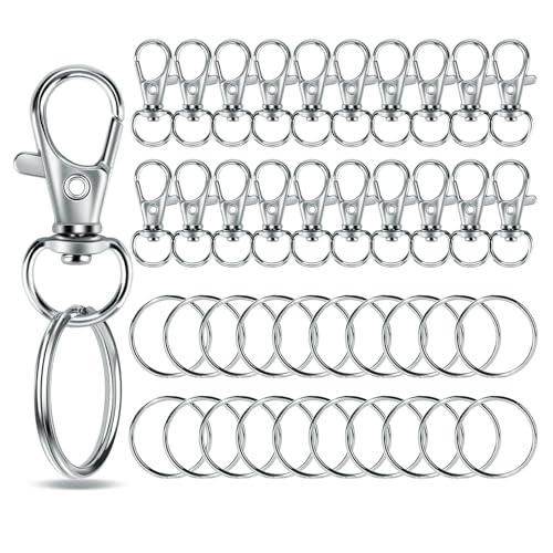 Schlüsselanhänger Karabiner Schlüsselring Edelstahl 40Stk Zinklegierung & Edelstahl Set für DIY Handwerk Haus, Auto, Sport – Ringe Karabinerhaken mit Drehgelenk (Silber 40pcs)