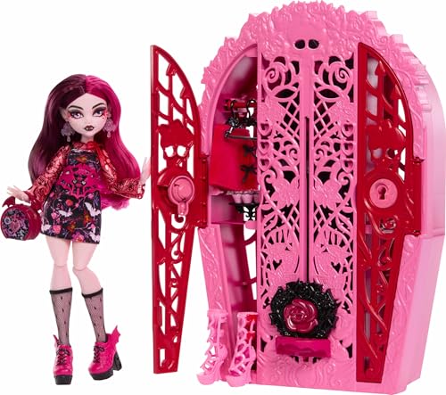 Monster High Skulltimate Secrets Set aus Puppe und Zubehör, Garden Mysteries Draculaura mit zauberhaftem Kleiderschrank und über 19 Teeparty-Überraschungen wie Puppenkleidung, HYT72