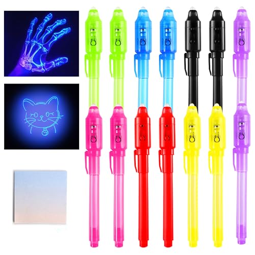 DazSpirit 14 Stück Geheimstift Notizbuch Partytüte Füller für Jungen und Mädchen, Zauberstift mit UV-Licht für Kinder, Unsichtbarer Stift Spy Pen zum Schreiben Geheimer Nachrichten
