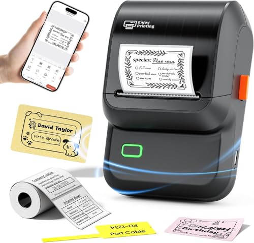 Memoking Etikettendrucker Selbstklebend, Beschriftungsgerät Bluetooth Label Printer Aufkleber drucker mit 2000 Symbolen und 300 Vorlagen, Label Maker für Einzelhandel, kleine Unternehmen, Schule, Heim