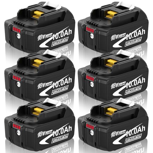 6er Pack 10.0Ah Ersatzakku für Makita Akku 18V LXT BL1850B/BL1860B – Kompatibel mit DC18RD/DC18RC Ladegerät & 18V LXT Geräten wie Bohrmaschinen, Kettensägen, Rasenmähern für Profi-Hand