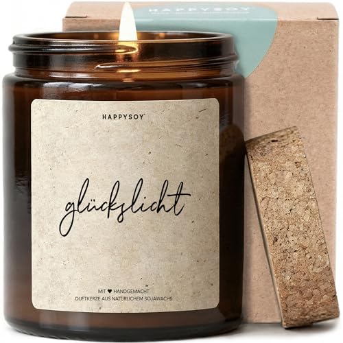 Glückslicht - Duftkerze mit Spruch als Geschenk für Freundin, kleine Aufmerksamkeit, liebevolle Geschenkidee, Kerze im Glas mit blumigem Duft