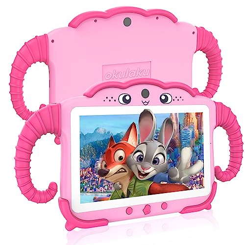 Kinder Tablet 7 Zoll Kids Tablet für Kinder ab 3-14 Android Kindertablet mit Hülle 32GB Kindersicherung GMS Certified Kleinkind Tablet mit WiFi Bluetooth Google Play Store für Mädchen Junge Magentarot