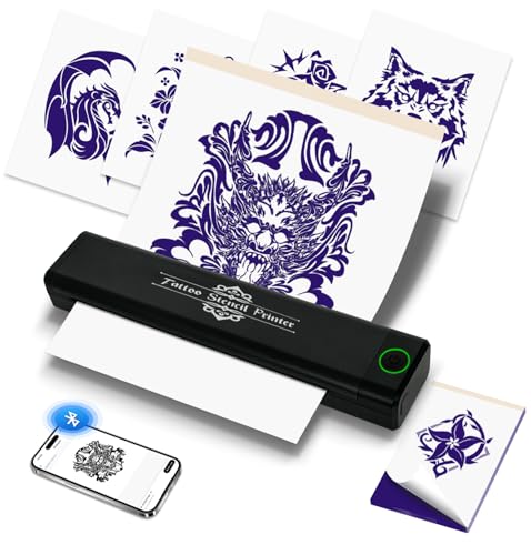 SMOCTAR Tattoo Drucker Bluetooth, Thermodrucker Tattoo Maschine für Künstler und Anfänger, Stencil Tattoodrucker mit Stück Papier, Kompatibel mit Smartphone/Tablet/PC (Schwarz)