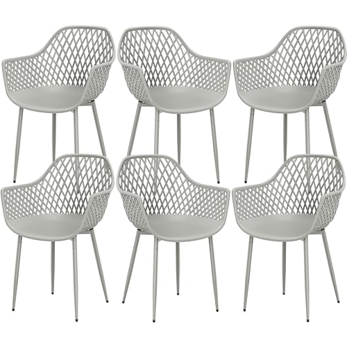 buybyroom Gartenstühle 6er Set, Gartenstuhl Kunststoff mit Armlehne,Gartensessel Wetterfest Loungesessel Outdoor für Garten, Balkonstühle Terrassenstühle Bistrostuhl Balkonmöbel Kleiner Balkon,Grau