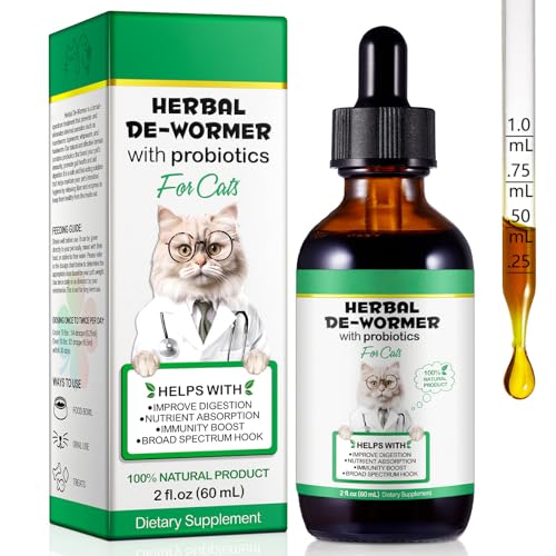 Wurmkur für Katzen 60ml,Verbesserung der Verdauung, Immunitätsschub Kräuterentwurmer mit Probitika, Katzenwurmer-Tropfen, Anti-Parasiten, Breitband-Hakenwürmer - Sicher, Effektiv