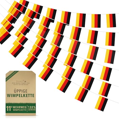 Premium Wiederverwendbare Deutschland Wimpelkette - 42 Flaggen WM Deko 2026, Deutschland Fanartikel/Fussball WM 2026 Fanartikel, Aus dem TV bekannt, 100% Premium-Polyester (11m, 42 Fahnen)