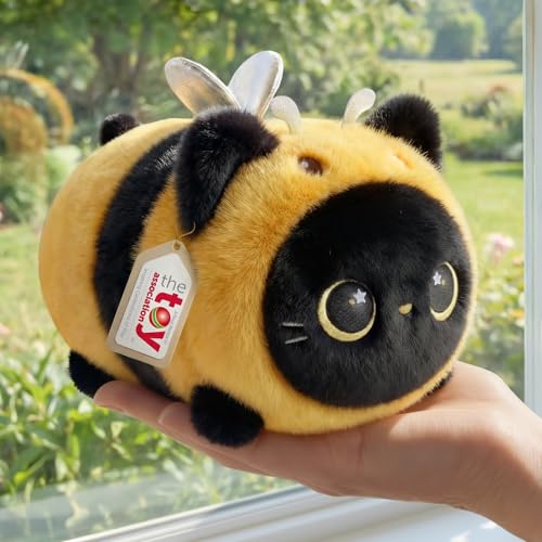 Mewaii Schwarze Katze Biene Plüschkissen 20CM Weiches Kawaii Kuscheltier für Kinder,Niedliches Katze Plüschtier,Perfektes Kuschelkissen und Geschenk