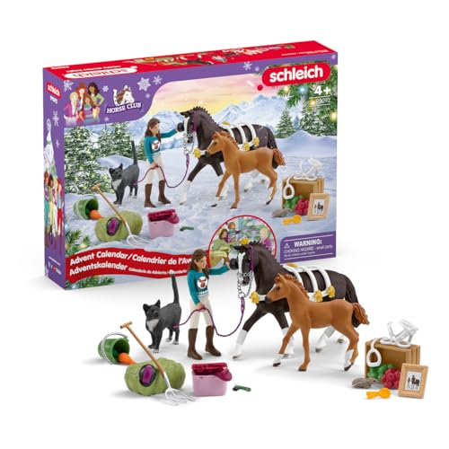 schleich Horse Club | Adventskalender Horse Club 2025 – 99092 | mit beweglicher Figur Lisa, 2 Pferdefiguren, Katze, Zaumzeug & vielem Zubehör | Geschenkidee für Kinder ab 5 Jahren | 36 Teile