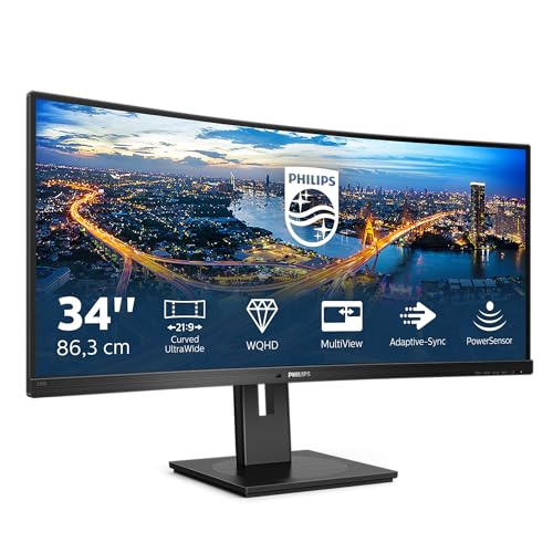 Philips 345B1C - 34 Zoll WQHD Curved Monitor, höhenverstellbar (3440x1440, 100 Hz, HDMI, DisplayPort, USB Hub) schwarz