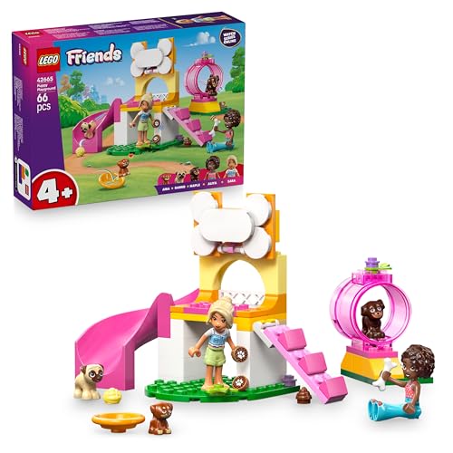 LEGO Friends Welpenspielplatz - Spielzeug für Mädchen ab 4 Jahren - inkl. Park mit Rutsche, 2 Mini-Puppen und 3 Hundefiguren - Kinder Geschenk - 42665