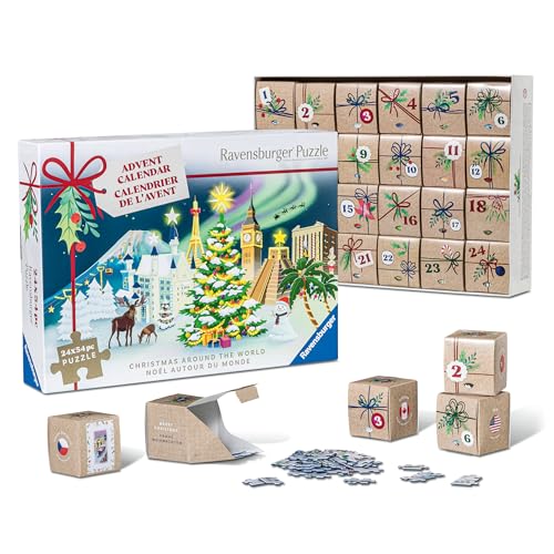 Ravensburger Puzzle-Adventskalender 12004246-24 Weihnachtspuzzle mit je 54 Teilen, alle 24 Motive können nach Belieben aneinander gepuzzelt werden, für Erwachsene und Kinder ab 12 Jahren