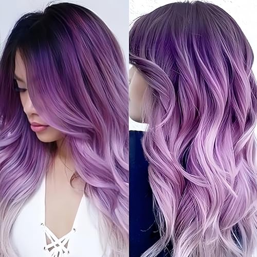 Lila Ombre Lockige Lange Perücken für Frauen Wellige Kunstfaser Haar Perücke Cosplay Kostüm Lila Perücke