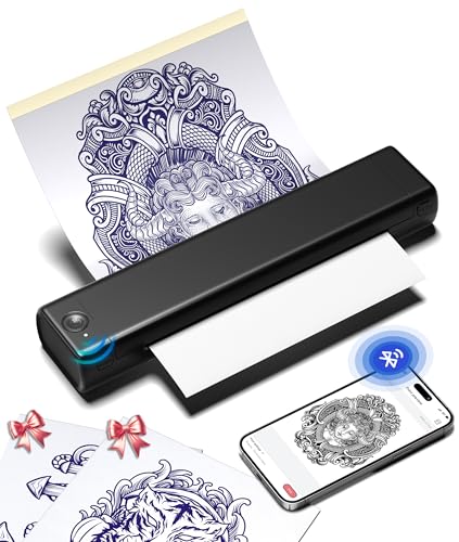 Phomemo M08F Tattoo Drucker, Tattoo Stencil Drucker Schablonendrucker mit 10pcs Transferpapier Kompatibel mit Phone Tablet PC & Offiziellem Transferpapier für Tattoo Künstler und Anfänger