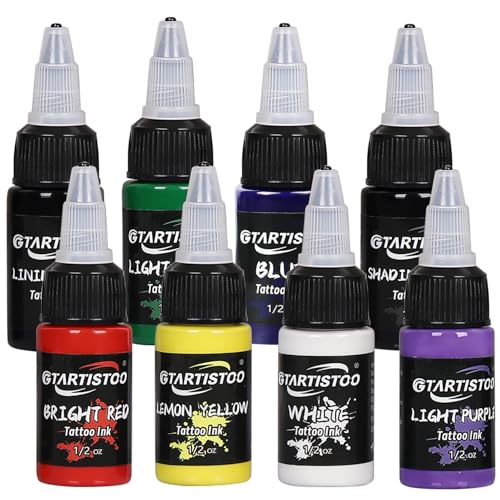 GTARTISTOO 8 Farben Tattoo-Tinte-Set 1/2 OZ (15ml) / Flasche Professionelle Tattoo Tinten Pigment Kit