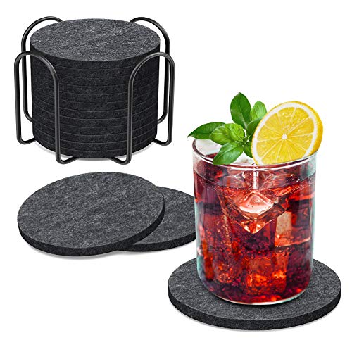 BOENFU Untersetzer Gläser Filz Untersetzer Rund 12er Set 10cm Bierdeckel Glasuntersetzer mit Halter für Getränke, Zuhause Restaurant Büro und Bar