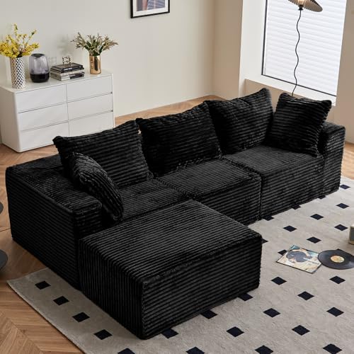 Vamcheer Modulares Ecksofa mit Schlaffunktion, L-Form Sofa in Schwarz