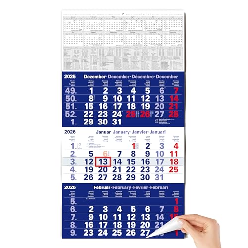 TOBJA 3 Monatskalender 2026 Wandkalender mit Schieber - 