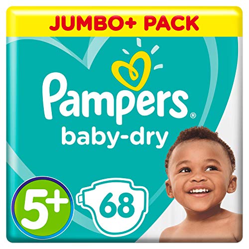 Pampers (Alte Version), Größe 5+, 68 Windeln, 12-17 kg, Jumbo+ Pack, Luftkanäle für atmungsaktive Trockenheit über Nacht