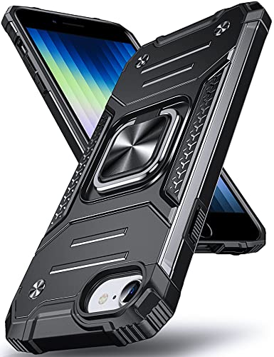 DASFOND Armor Hülle für iPhone SE 2022/8/7/6S/6 iPhone SE 2020 Case Militär Stoßfest Handyhülle [Upgrade 2.0] 360 Grad Metal Ring Halter Ständer Schutzhülle [für Auto Magnet], Schwarz