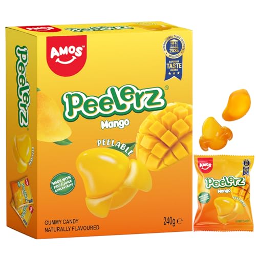 AMOS Peelerz Fruchtgummis Süßigkeiten, Mango Weihnachten Süßigkeiten Geschenke Bonbons Candy, 3D Hergestellt Mit Echtem Fruchtsaft Sweets Süßes Christmas - Packung 240 g