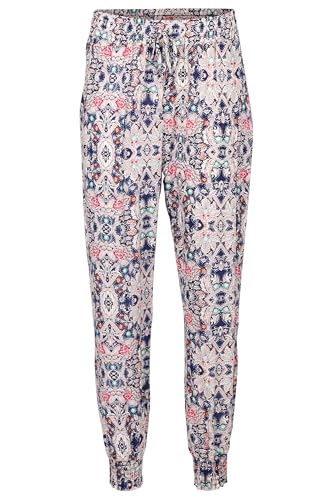 Easy Young Fashion Damen Sommerhose - Florale Freizeithose mit elastischem Bund - Lange Boho Hose - Strandhose Stoffhose aus Baumwolle 777 - (Blau)