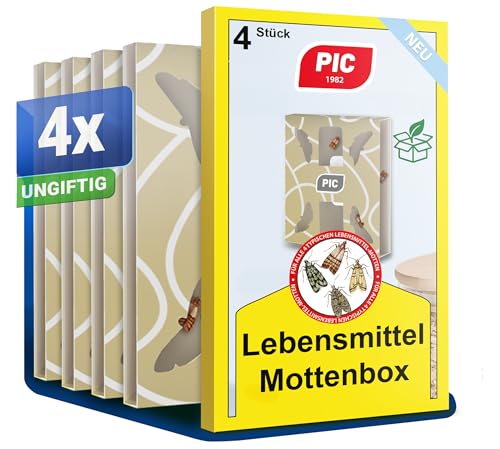PIC Lebensmittel Mottenfalle – 2x2 Pheromonfalle gegen Lebensmittelmotten, Geruchlose Mottenfalle mit Verklebungs- und Sichtschutz
