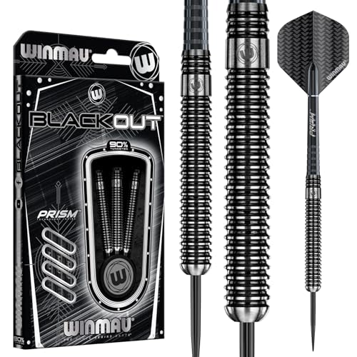 WINMAU Blackout Series 23g Parallel Steel Tip Dartpfeile – 90% Tungsten Darts – Profi Dartpfeile Metallspitze mit Flights & Shafts, Präzise Turnier Dart Pfeile für Training und Wettbewerb