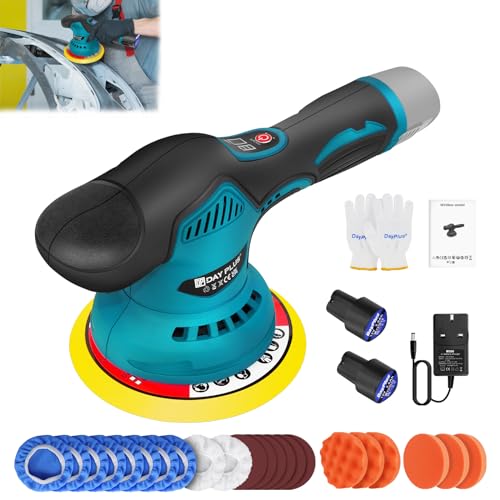 Poliermaschine Akku 12V, Exzenter Poliermaschine mit 2x Akkus, Auto Poliermaschine Set 22 pcs, Exzenter Polierer, 8 Geschwindigkeit Wachsmaschine für Autopflege, Polieren, Wachsen, Kratzerentfernung
