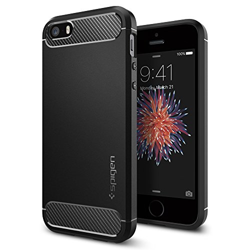 Spigen Rugged Armor Hülle Kompatibel mit iPhone SE, iPhone 5s und iPhone 5 -Schwarz